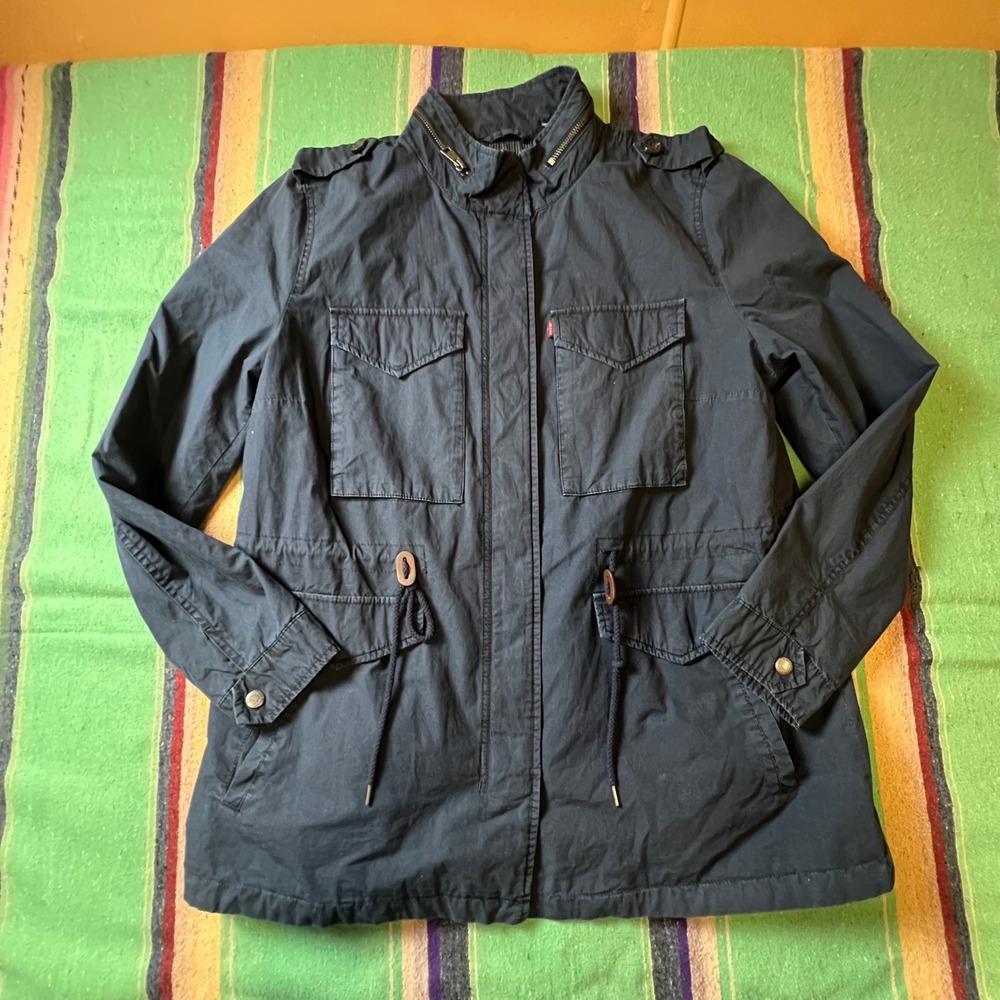 Levi's Field Jacket Women XL Navy Blue Utility Military Cotton Coat RN 54163